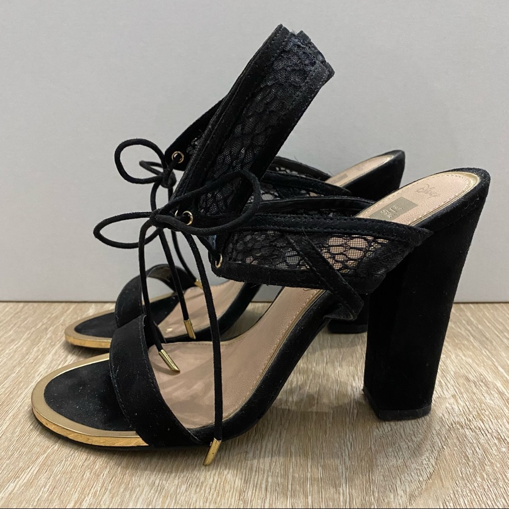 Call It Spring Disney collection black lace tie heels